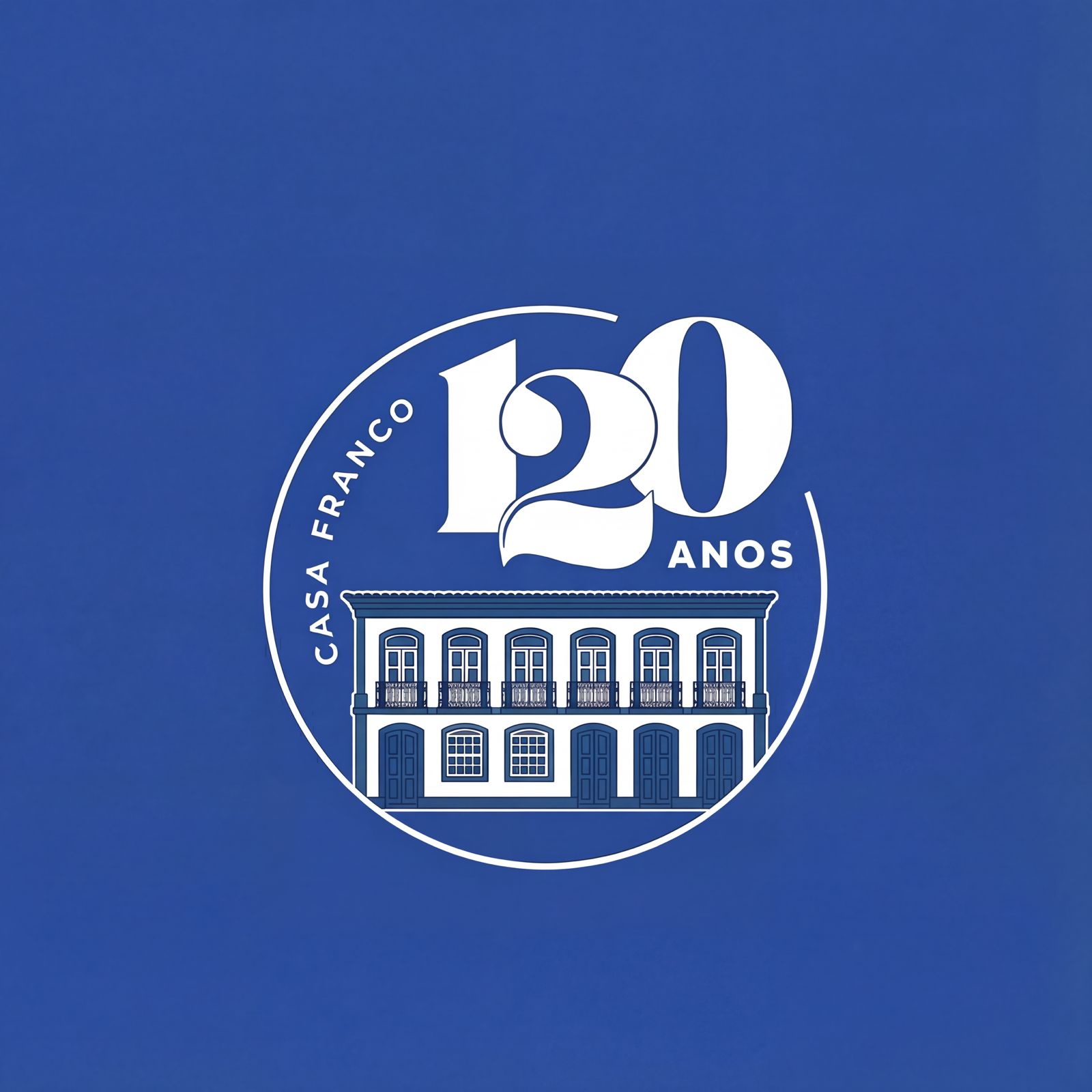Selo comemorativo Casa Franco 120 Anos com ilustração da fachada histórica